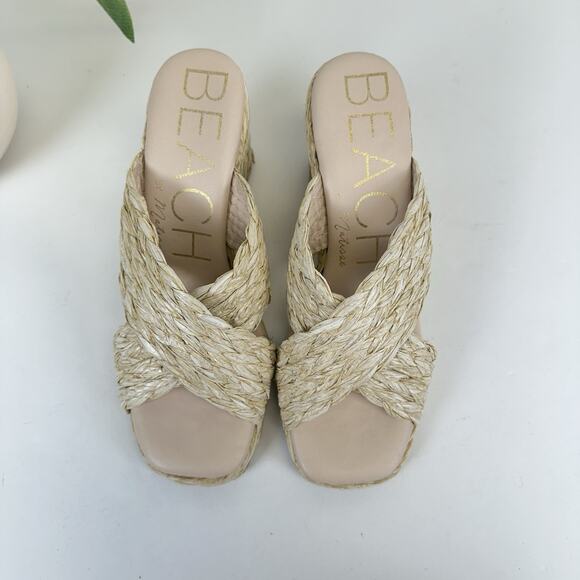 Beach by Matisse Tan Bondi‎ Wedge Heel Woven Raffia Sandal Slip On Shoe Size 8 M - Picture 3 of 9